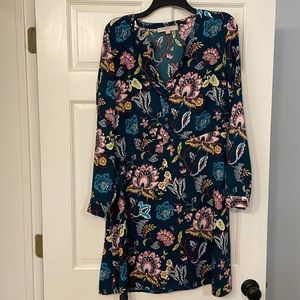 LOFT Floral Long Sleeve Dress - Blue and Pink